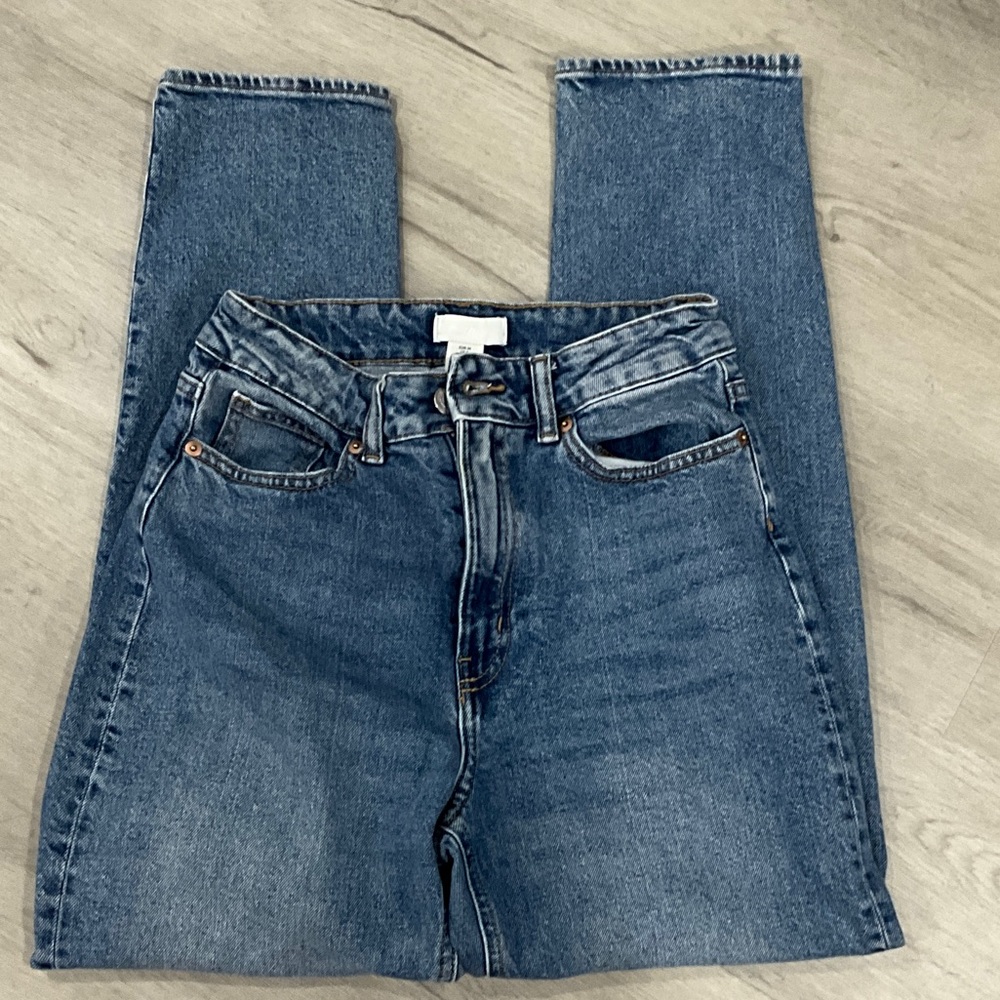 H&M High-Rise Straight Leg Blue Denim Jeans